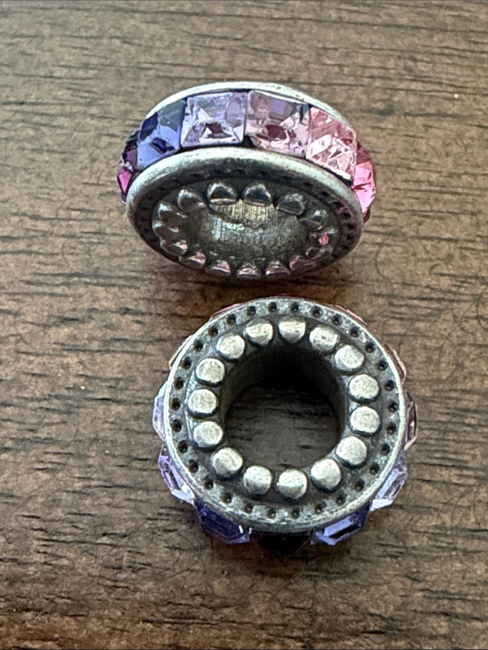Brighton Multicolor Crystal Rolling Spacer Beads Silver Tone Charms Set of 2 - Picture 2 of 2